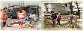 people eating outside rv